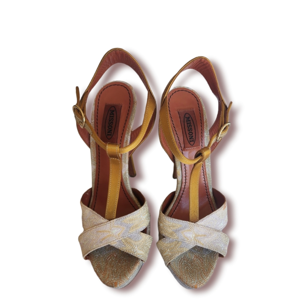 Missoni Multicolor Lurex And Satin Fabric T Strap Platform Sandals Size 37